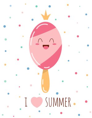 Yazı sevdiğim harflerle çizilmiş şirin çizgi film dondurması beyaz, vektör çizimi.