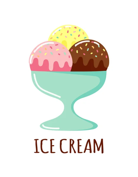 배경에 고립된 원추형의 귀엽고 아이스크림 일러스트 프린트 — 스톡 벡터