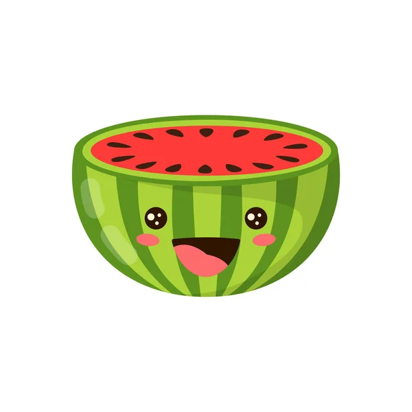 Lindo Medio Fruta Sandía Personaje Dibujos Animados Aislado Sobre Fondo — Vector de stock