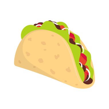 Beyaz arka planda et ve sebzeli geleneksel tacolar, Meksika yemekleri, vektör illüstrasyonu