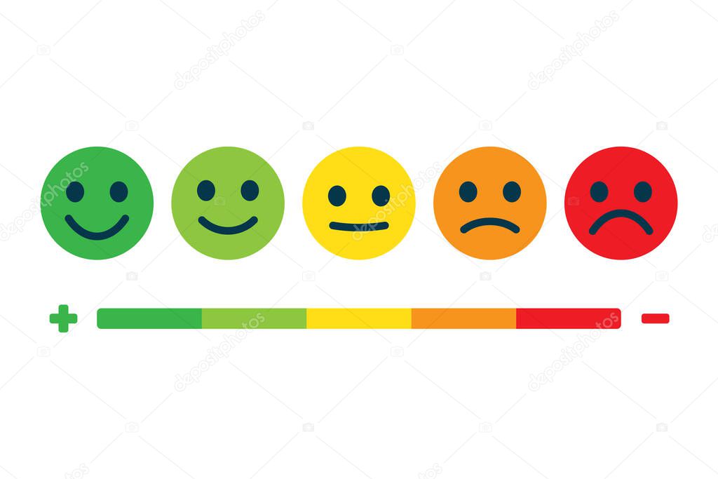 Rating feedback scale. Customer satisfaction feedback or rating. Emotion rating feedback opinion positive or negative. Vector illustration