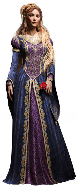 Princess holding rose 3D illustration 