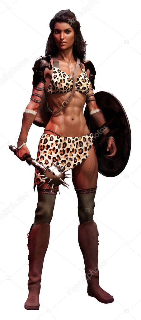 Fantasy Amazon warrior 3D illustration