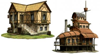 Fantezi Taverna binalar 3d çizim