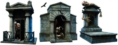 Kriptalarının ve zombi 3d çizim ile mezar taşı