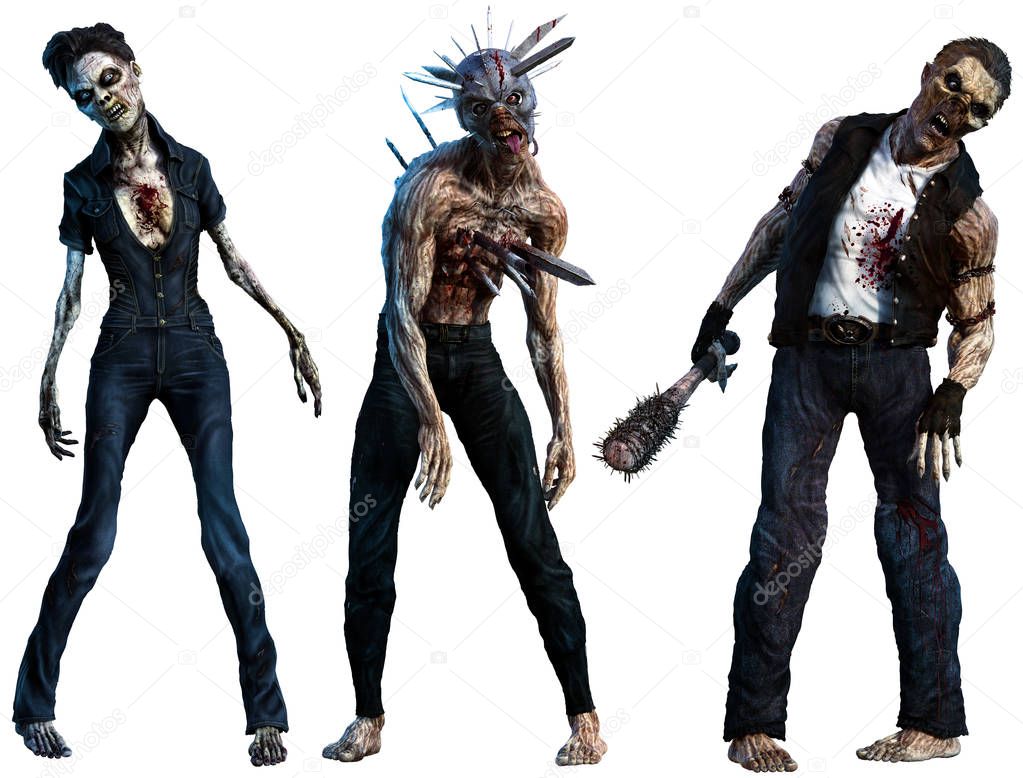 A group of zombies 3D illustration