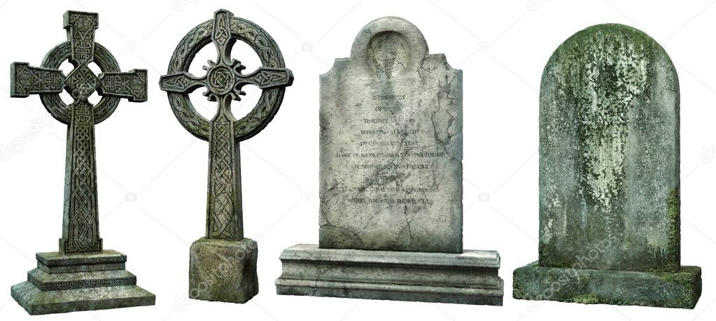 A group of headstones 3D illustration