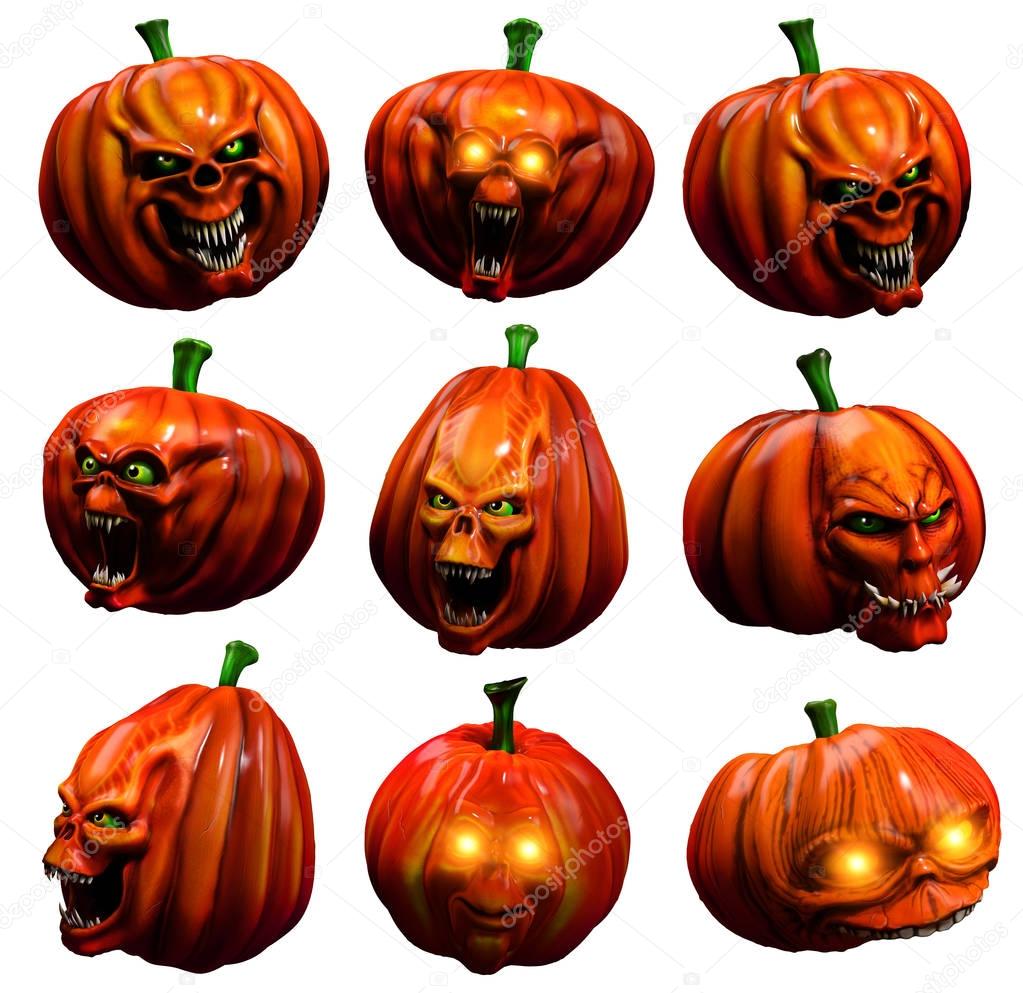Halloween pumpkins 3D illustration