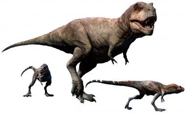 Tyrannosaurus rex kadın ve genç 3d çizim