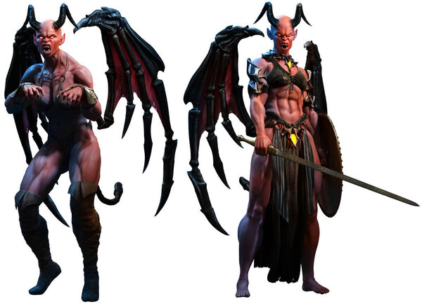 Суккуб или демоны 3D иллюстрация
