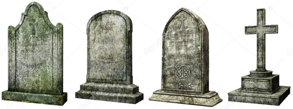 Four gravestones 3D illustration