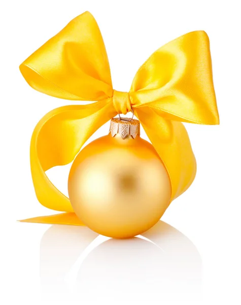 Christmas golden bauble with yellow ribbon bow isolated on white — Stock Photo, Image