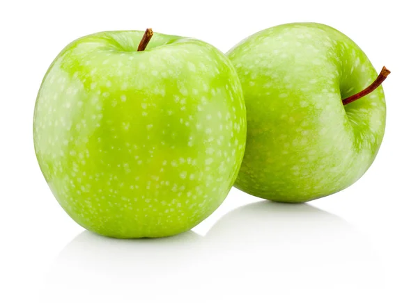 Duas maçãs verdes isoladas no fundo branco — Fotografia de Stock