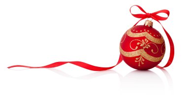 Kırmızı Noel dekorasyon biblo ile şerit yay üzerinde izole whit