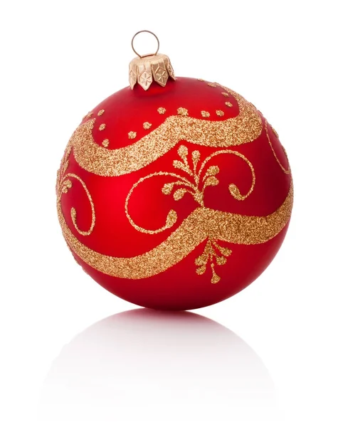 Red Christmas decoration bauble isolated on white background — Stock Photo, Image
