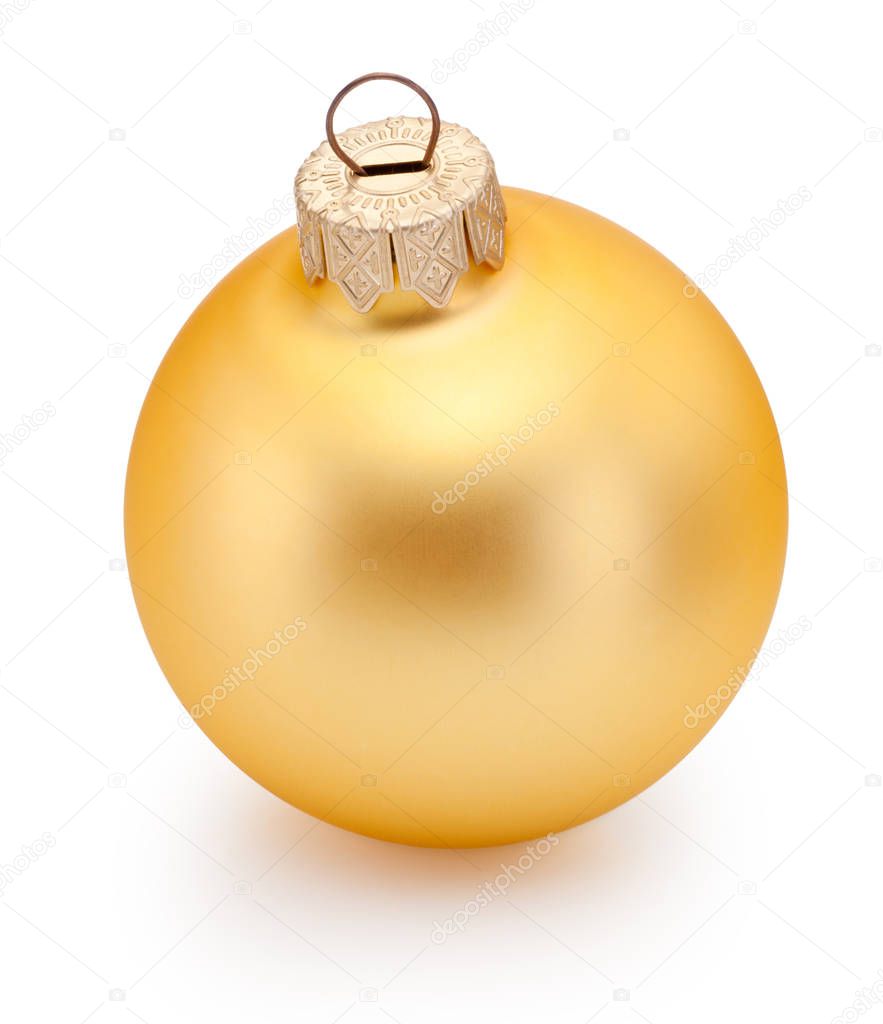 Golden colored Christmas bauble isolated on white background