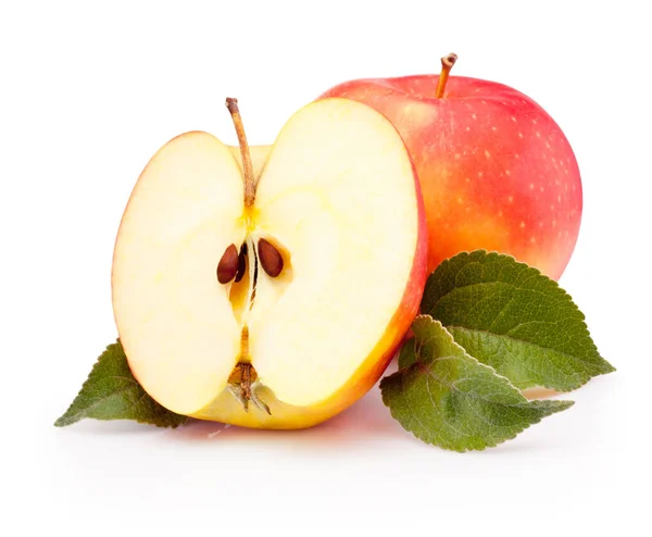 One and half red apples isolated on a white background — Stock Photo, Image