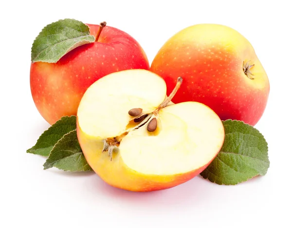 Manzanas rojas maduras aisladas sobre un fondo blanco — Foto de Stock