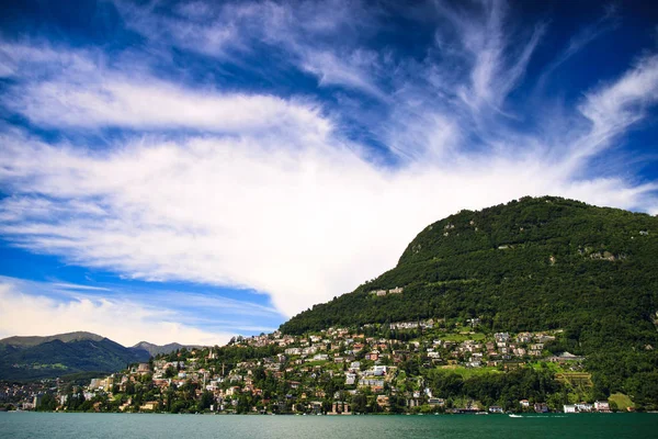 Lugano city with the view of lake Lugano — Stock Photo, Image