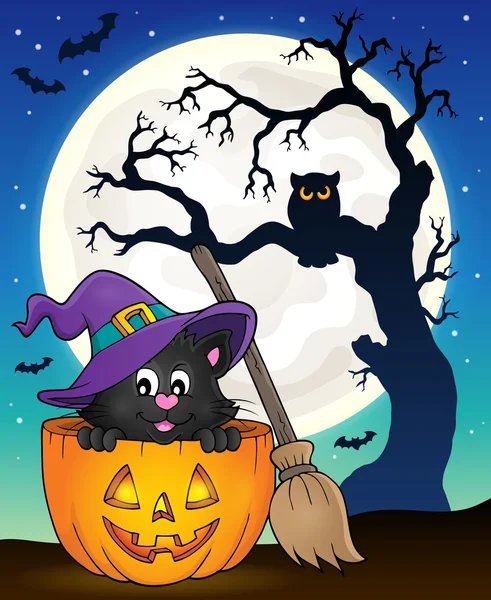 Halloween katt temabild 9 — Stock vektor