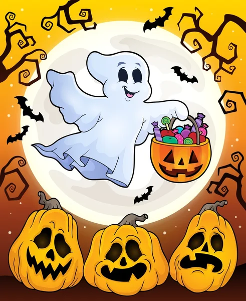 Tema Halloween con fantasma galleggiante — Vettoriale Stock