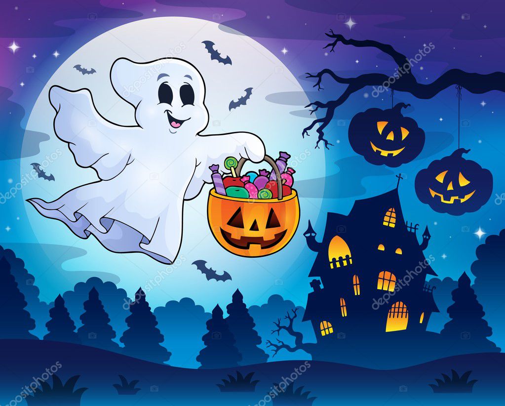 Halloween ghost near haunted house 3 Stock Vector Image by ©clairev #125281246