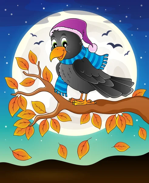 Branche d'automne avec corbeau — Image vectorielle