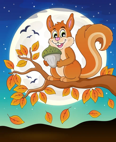 Autumn branch with squirrel — Stock Vector