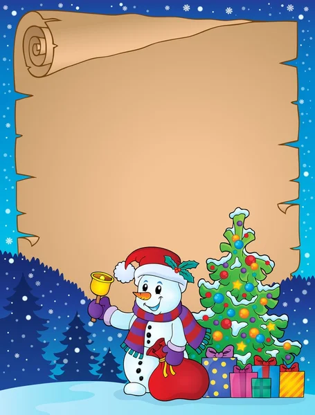 Pergamino con Navidad muñeco de nieve tema 1 — Vector de stock