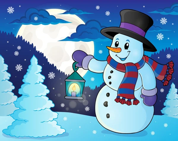 ランタンのテーマ画像 3 と雪だるま — ストックベクタ