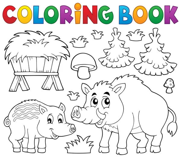 Coloring book with wild pigs theme 1 — Stock Vector