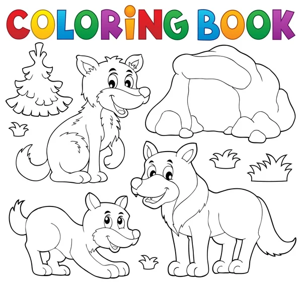 Coloring book with wolves theme 1 — Stock Vector