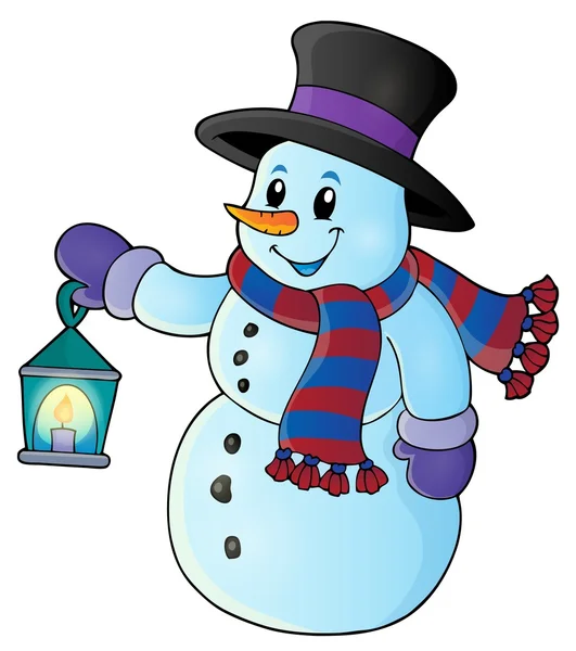 Snowman with lantern theme image 1 — Stock Vector