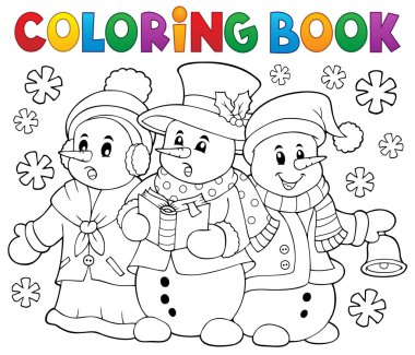Coloring book snowmen carol singers clipart