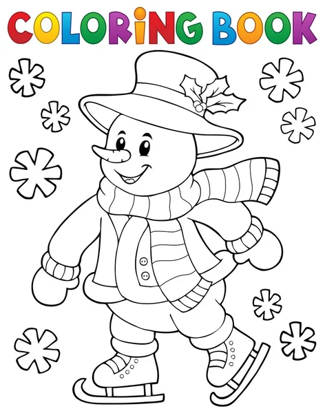 Livre à colorier patinage bonhomme de neige thème 1 — Image vectorielle