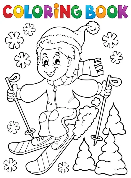Книга раскраски лыжный мальчик тема 1 — стоковый вектор