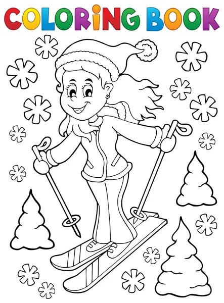 Livre à colorier ski femme thème 1 — Image vectorielle