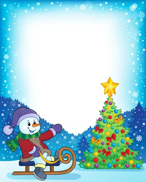 Πλαίσιο με το χριστουγεννιάτικο δέντρο και χιονάνθρωπος 4 — Διανυσματικό Αρχείο
