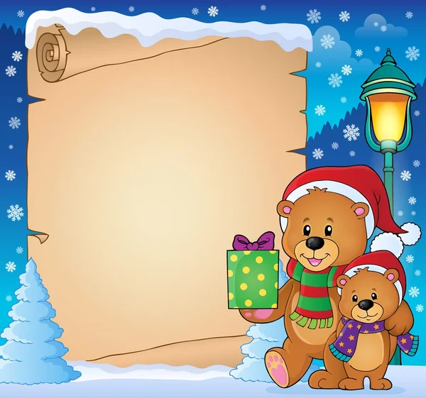 Perkamen dengan tema beruang Natal 3 - Stok Vektor