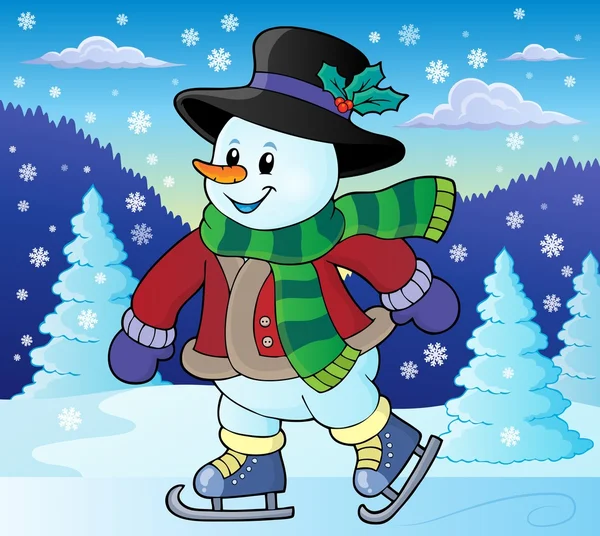 Schaatsen snowman thema afbeelding 2 — Stockvector