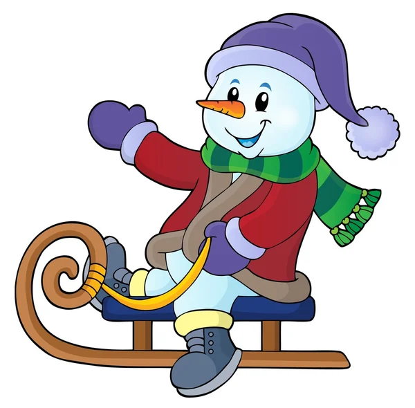 Snowman on sledge theme image 1 — Stock Vector