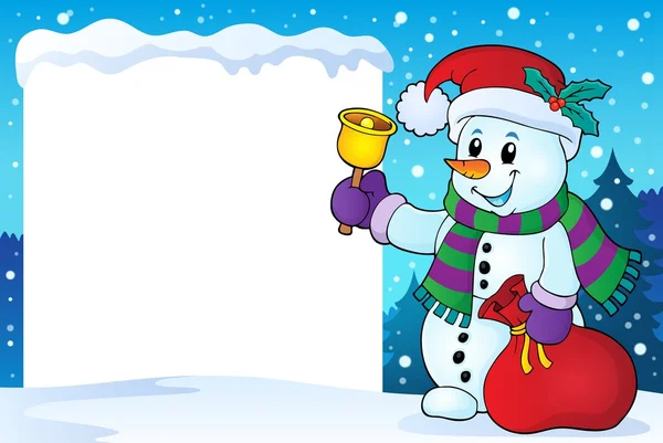 Cadre enneigé avec bonhomme de neige de Noël 1 — Image vectorielle