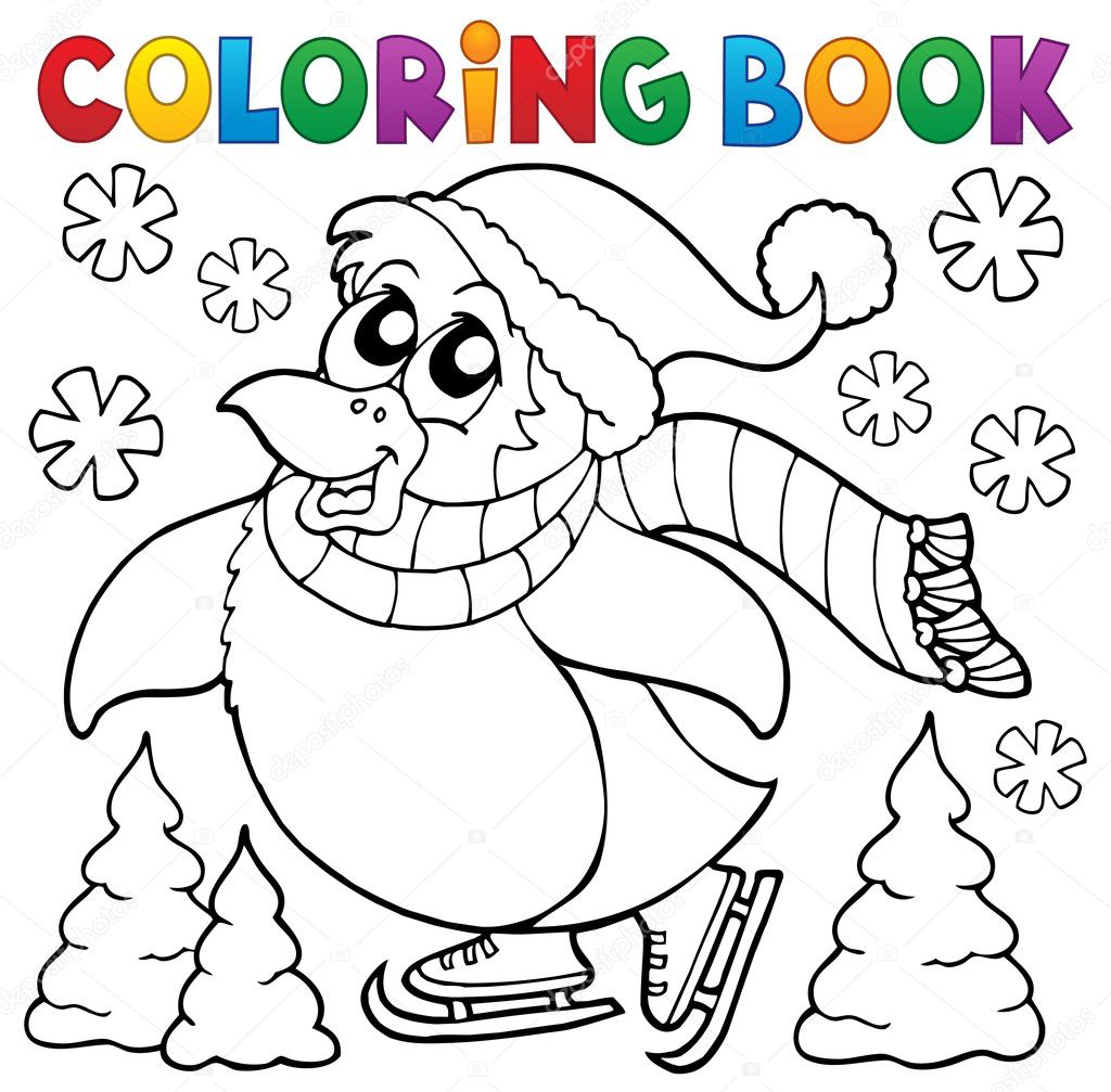 Libro da colorare felice pattinaggio pinguino illustrazione di vettore eps10 — Vettoriali di clairev