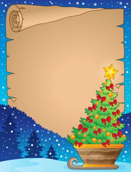 Pergamen s vánoční stromeček na saních — Stockový vektor