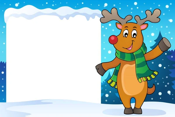 Cornice nevosa con cervo natalizio stilizzato — Vettoriale Stock