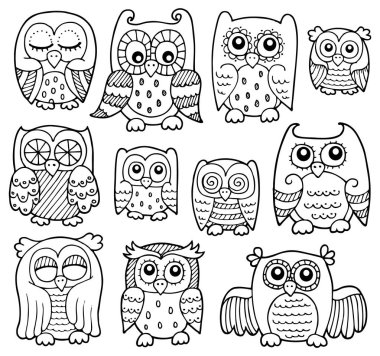 Owl drawings theme 1 clipart