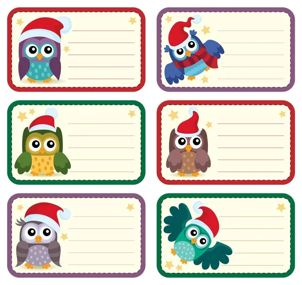 Etiquetas de Navidad con búhos tema 1 — Archivo Imágenes Vectoriales