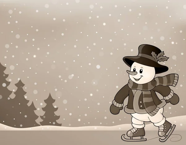 Gestileerde afbeelding met schaatsen sneeuwpop — Stockvector