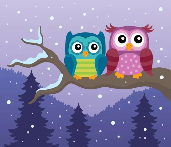 Stylized owls on branch theme image 2 — Stock Vector