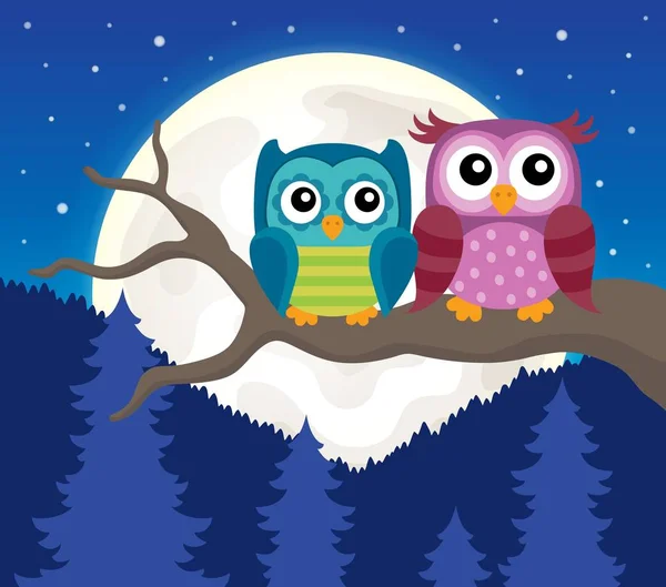 Stylized owls on branch theme image 3 — Stock Vector
